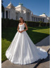 Square Neck Ivory Satin Lace Simple Wedding Dress